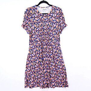 Boden Jersey Dress Size US 12 Cluster Floral Print Gathered Front Mini
